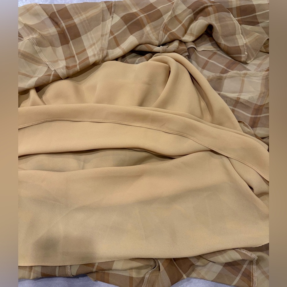 Lauren Ralph Lauren M Women 100% Silk Brown Plaid Skirt Light and Airy New - Picture 13 of 14
